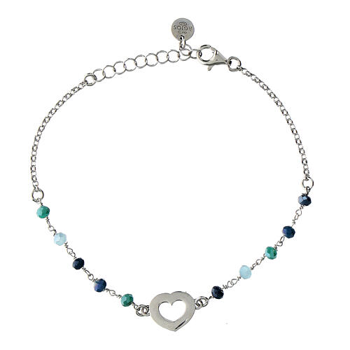 Agios bracelet, blue beads and burnished heart, 925 silver 2