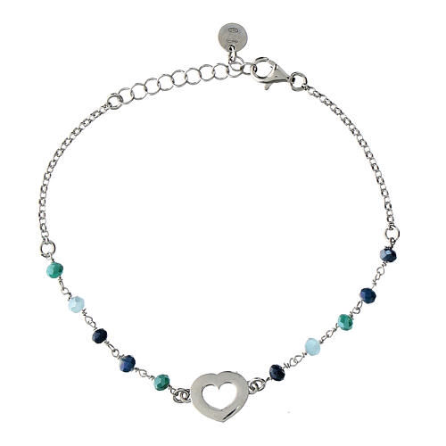Benedictus bracelet, blue beads and burnished heart, 925 silver 3
