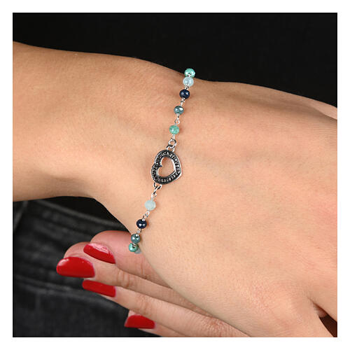 Rhodium-plated Benedictus multi-celestial bracelet with burnished heart in 925 silver 2