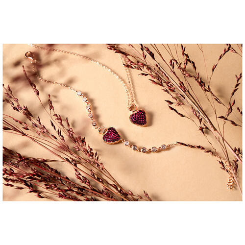 Pulsera sacrum cor rosada zircones bruñido Benedictus plata 925 5