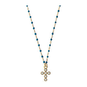 Collier Agios grains émail turquoise argent 925 doré