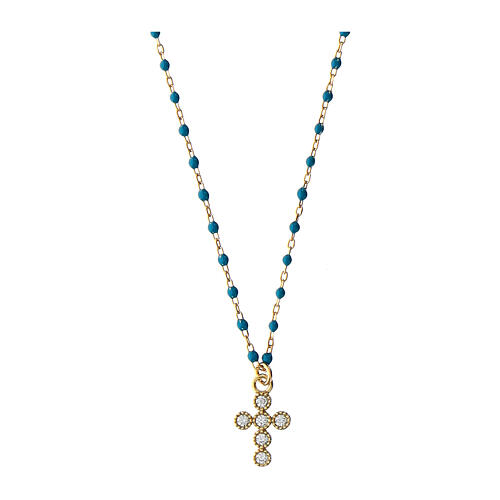 Collier Agios grains émail turquoise argent 925 doré 1