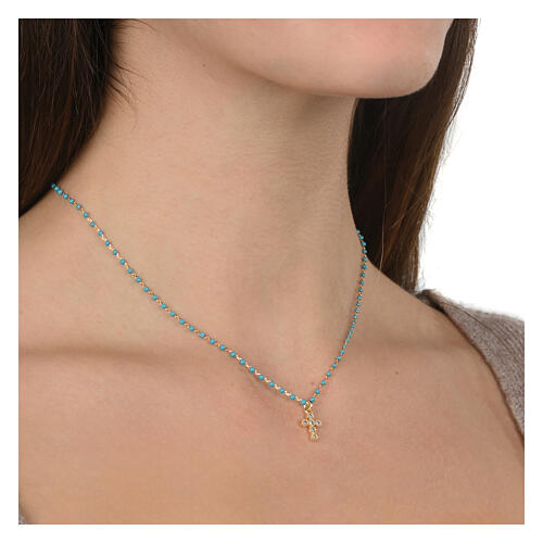 Collana microsmalti turchesi Agios zirconi argento 925 dorato 2