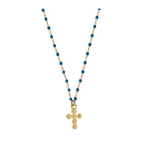 Gold-plated cross necklace turquoise micro-enamels Agios zircons