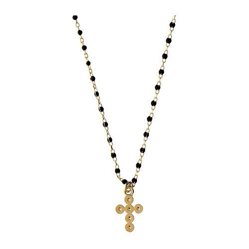 Kette von Agios, Kreuz-Anhänger, schwarz emaillierte Perlen, 925er Silber, vergoldet 3