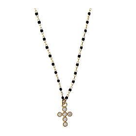 Collier Agios grains émail noir argent 925 doré