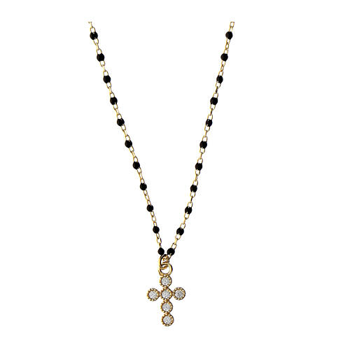 Collier Agios grains émail noir argent 925 doré 1