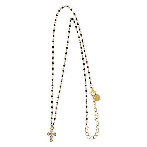 Collana oro Agios croce zirconi microsmalti neri argento 925 4