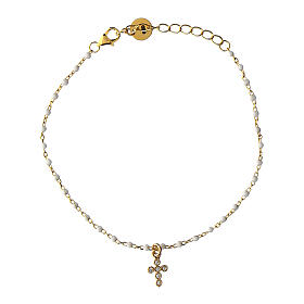 Armband von Agios, Kreuz-Anhänger, 925er Silber, weißes Emaille, weiße Zirkone