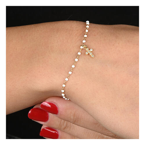 Gold plated Agios bracelet with white enamel beads, 925 silver 2
