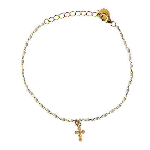Pulseira dourada Agios esmalte branco zircões prata 925 3