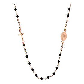 Collier ras de cou Agios rosé avec grains noirs argent 925