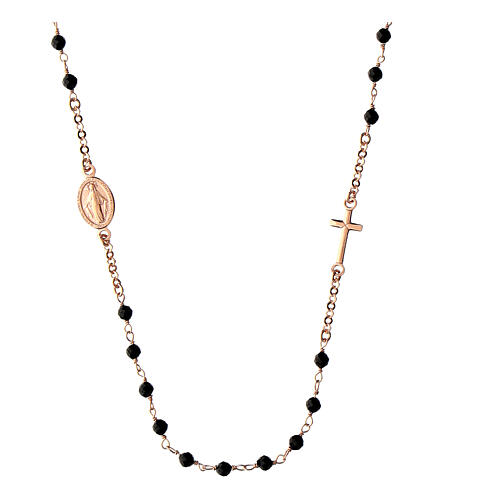 Collier ras de cou Agios rosé avec grains noirs argent 925 1