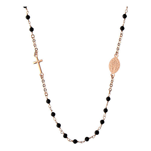 Collier ras de cou Agios rosé avec grains noirs argent 925 2