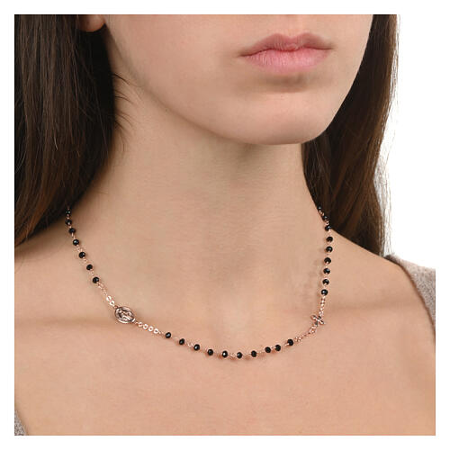 Girocollo rose' con pietre nere Agios argento 925 2