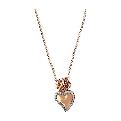 Collana sacrum cor rose' zirconi bianchi Agios arg 925  1