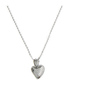 Rhodium-plated sacred heart necklace Agios white zircons 925 silver