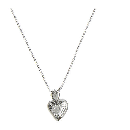 Rhodium-plated sacred heart necklace Agios white zircons 925 silver 2