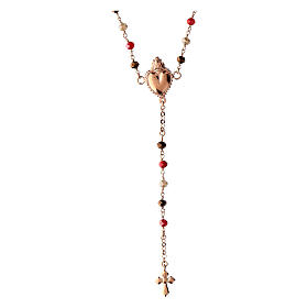 Agios rosary with Sacred Heart of rosé 925 silver, red and brown beads