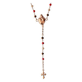 Agios rosary with Sacred Heart of rosé 925 silver, red and brown beads