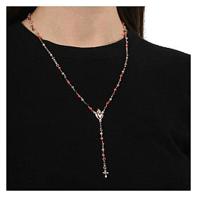 Agios rosary with Sacred Heart of rosé 925 silver, red and brown beads