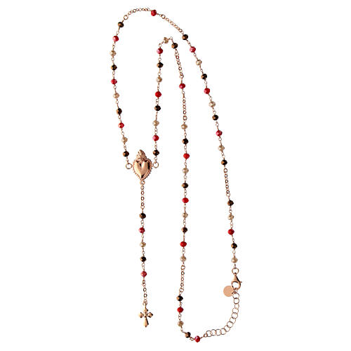 Agios rosary with Sacred Heart of rosé 925 silver, red and brown beads 3