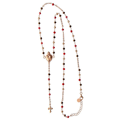 Agios rosary with Sacred Heart of rosé 925 silver, red and brown beads 5