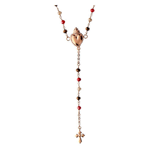 Rosary necklace sacred heart rose multi-orange Agios 925 silver 1