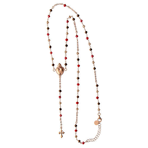 Rosary necklace sacred heart rose multi-orange Agios 925 silver 3