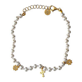 Armband von Agios, Kreuz-Anhänger, 925er Silber, vergoldet, weiße Perlen