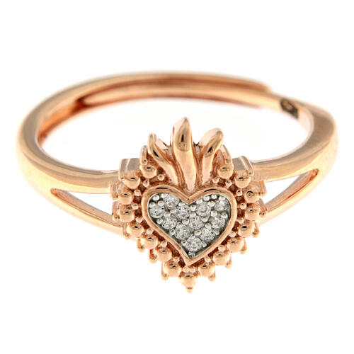 Bague Sacré Coeur argent 925 rosé zircons blancs Agios 1