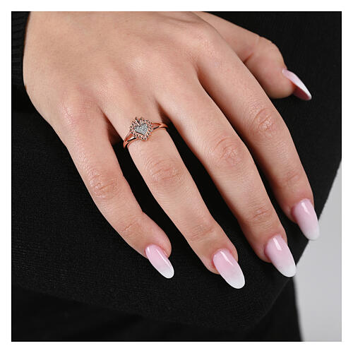 Bague Sacré Coeur argent 925 rosé zircons blancs Agios 2