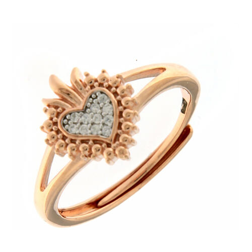 Sacred Heart Ring 925 rose silver with white zircons Agios 3