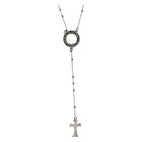 Agios rosary necklace with round cut-out medal, 925 silver