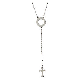 Agios rosary necklace with round cut-out medal, 925 silver