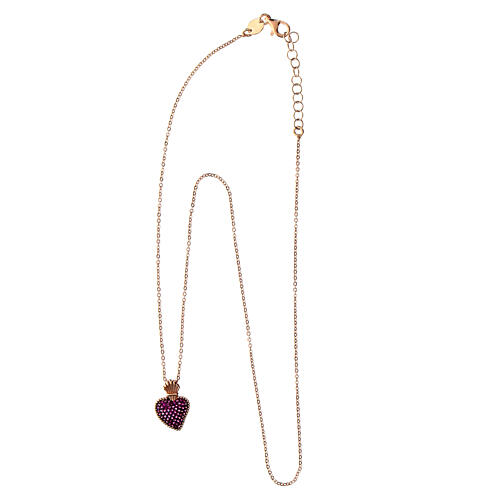 Collier Sacré Coeur zircons mauves argent 925 rosé Agios 5