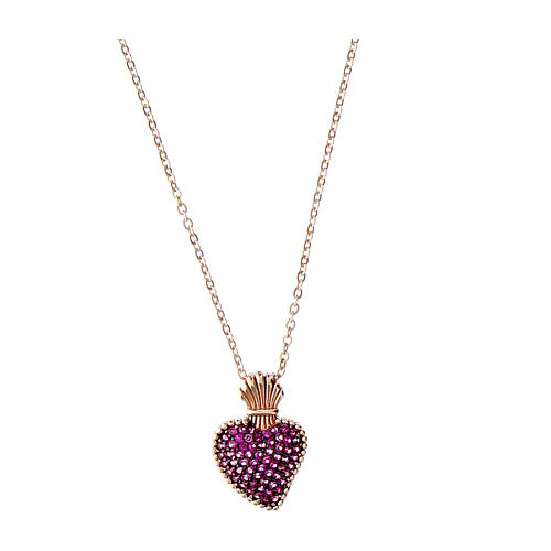 Sacred Heart pendant necklace Agios rose ruby ​​zircons 1