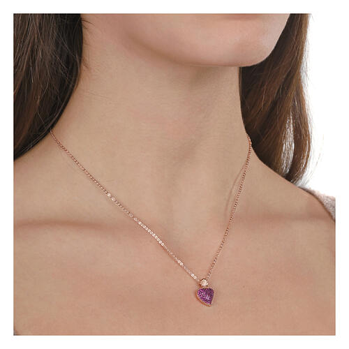 Sacred Heart pendant necklace Agios rose ruby ​​zircons 2