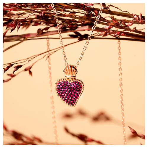 Sacred Heart pendant necklace Agios rose ruby ​​zircons 6