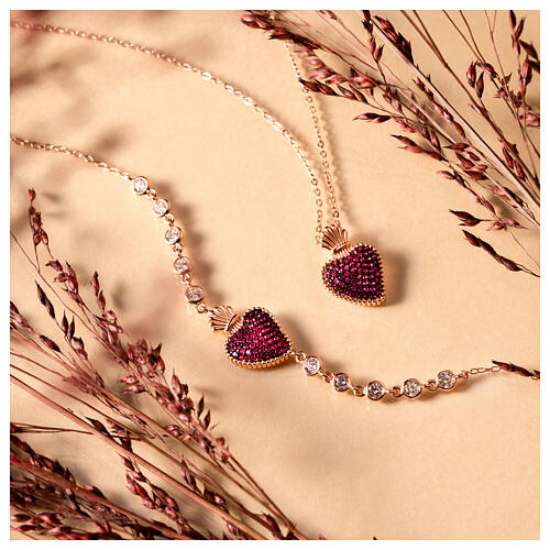 Sacred Heart pendant necklace Agios rose ruby ​​zircons 7