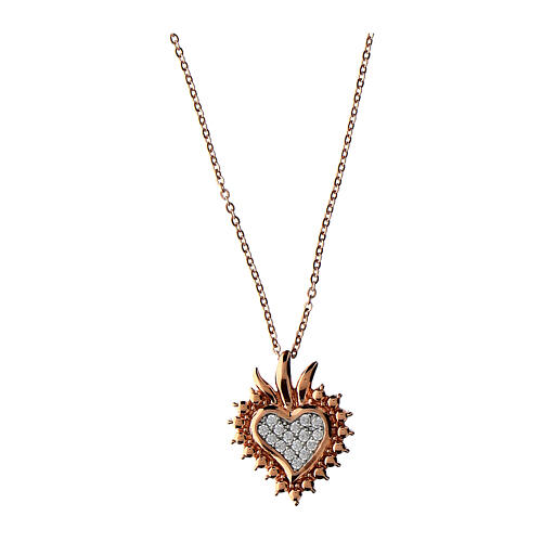 Agios necklace with Sacred Heart, white rhinestones and rosé 925 silver 1