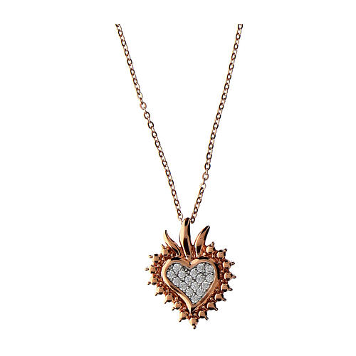 Agios necklace with Sacred Heart, white rhinestones and rosé 925 silver 1