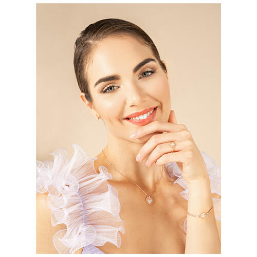 Agios necklace with Sacred Heart, white rhinestones and rosé 925 silver 4