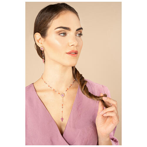 Rosenkranz-Kette von Agios, Flammendes Herz, 925er Silber, Rosé-Finish, verschiedenfarbene Natursteine 4