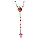 Agios rosary with Sacred Heart, red rhinestones and red and brown beads, rosé 925 silver s1