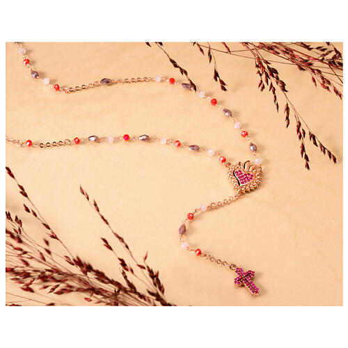 Sacred Heart rosary necklace pave zircons purple Agios 6