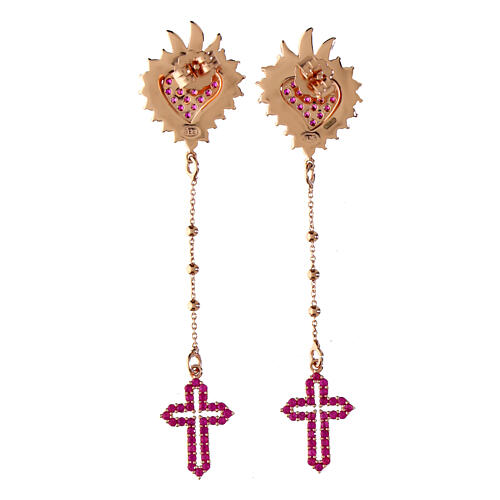 Pendants d'oreilles Sacré Coeur et croix zircons rubis Agios 3