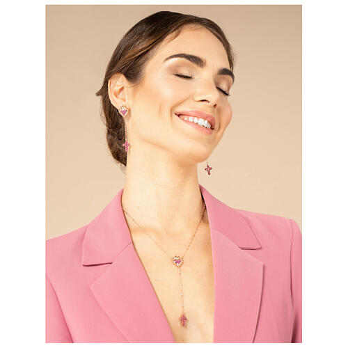 Simple Sacred Heart earrings with ruby ​​zircons in 925 silver Agios 4