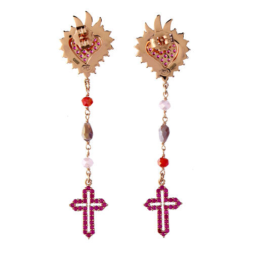 Agios Sacred Heart drop earrings with red ruby rhinestones and stones 2