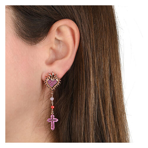 Agios Sacred Heart drop earrings with red ruby rhinestones and stones 2